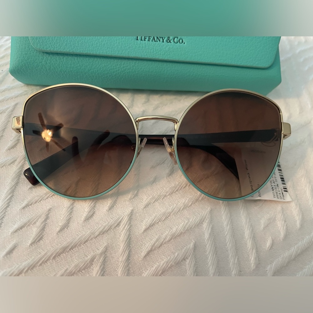 Tiffany & Co sunglasses, gold and Tiffany blue frame, tortoise, NWT
